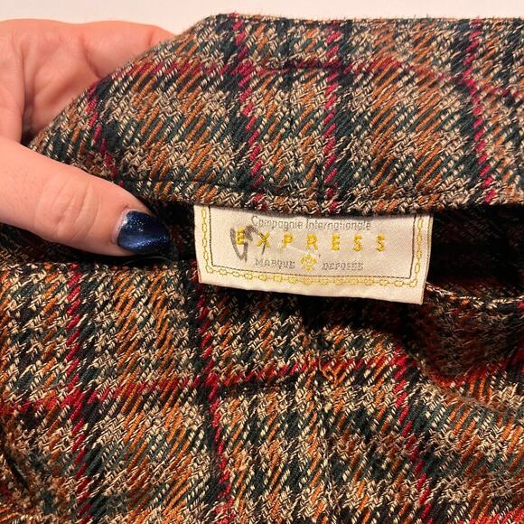 VTG 90'S Express Brown Plaid High Rise Wide Leg Pants Sz 5/6 - Picture 3 of 9